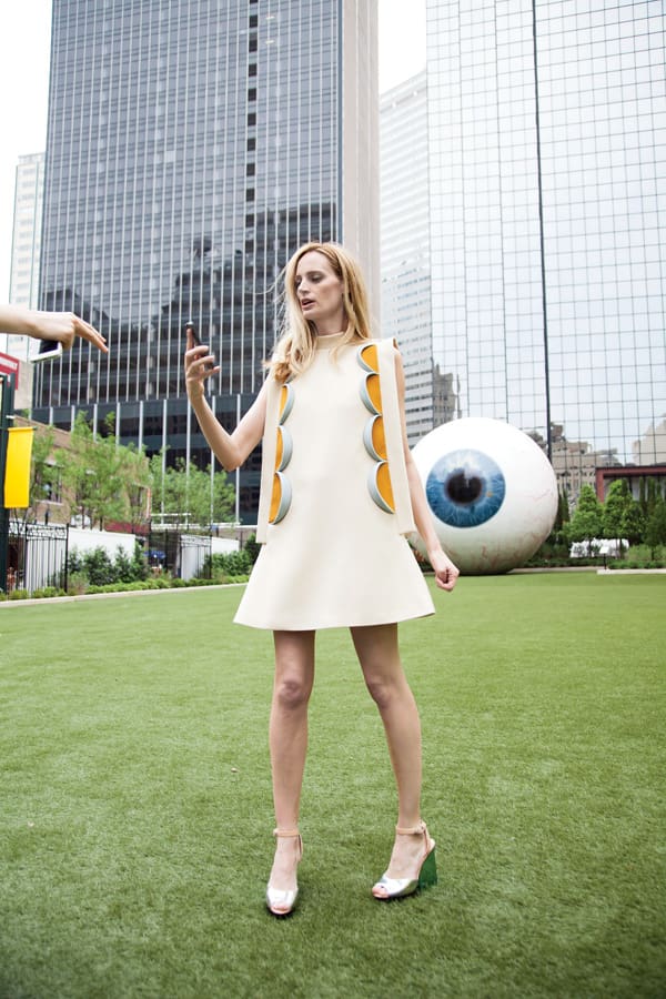 This Instagram moment of Santo Domingo in front of the Tony Tasset, Eyeball was one of vogue.com’s 10 Best Instagram Moments of the Week. Delpozo mini dress, $2,800. United Nude platforms at TenOverSix.