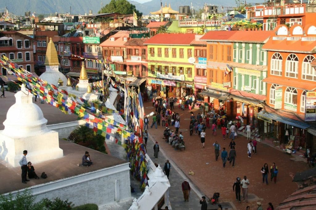 The center of Kathmandu is this octagonal-shaped town "square" with the prayer Stupa in the middle. 