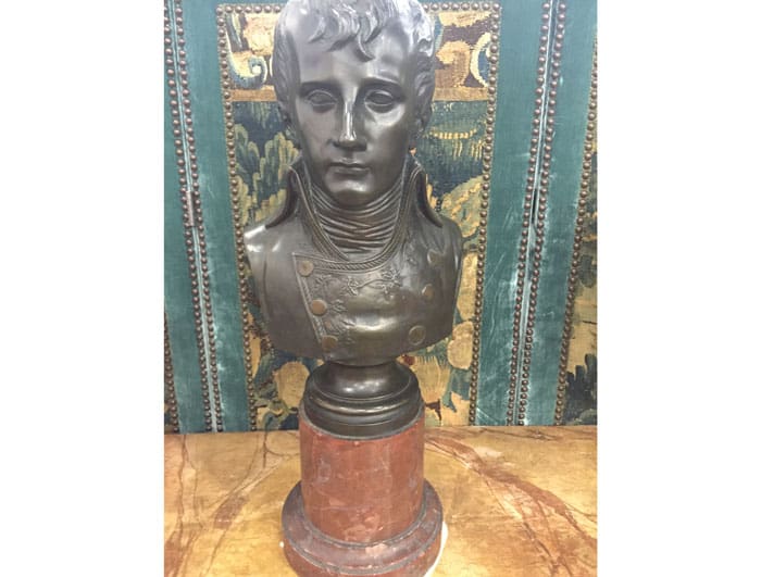 Two-foot-tall bronze bust of Napoleon as a young boy, from a deaccession at Rienzi. "Still short but not yet fat," describes Fred Nevill. We love Fred. Antiques of River Oaks (Houston). 