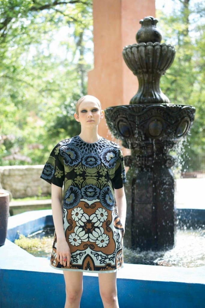 Valentino foulard blossom suede intarsia short sleeveless dress, Stephen Webster coral-and-sapphires ring
