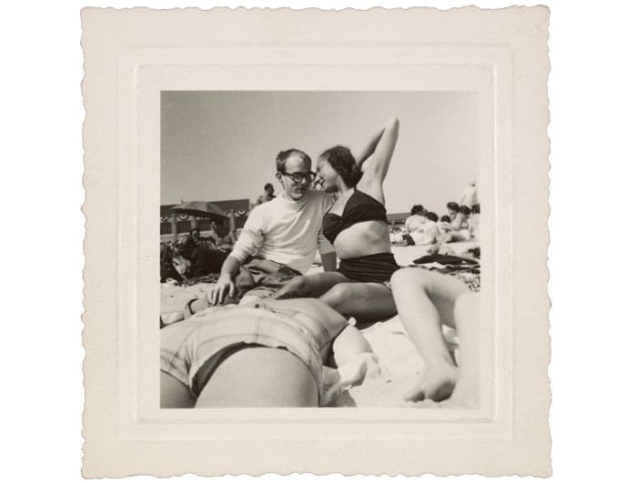 Before he was famous: Andy Warhol and Pittsburgh pal/modern dance Corinne ("Corky") Kessler on Fire Island beach, circa 1949. Photograph by Carnegie Tech classmate/painter Philip Pearlstein. Philip Pearlstein papers. 