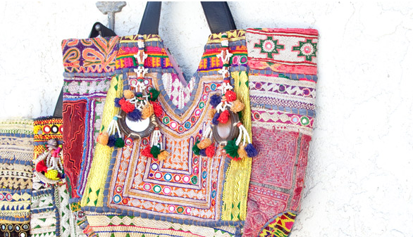 Vintage totes from India, part of Chan Luu Bazaar