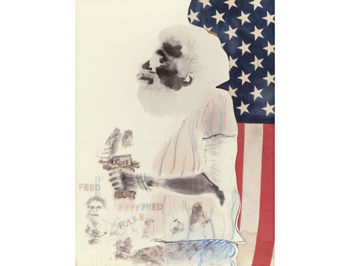 Pioneering Post-War master David Hammons' mixed media, "Feed Folks," 1974, broke a record for the artist when it realized $1.2 million at Heritage's May 31, 2014, auction in Dallas. The work was originally traded by the artist to a collector for a VW beetle. 