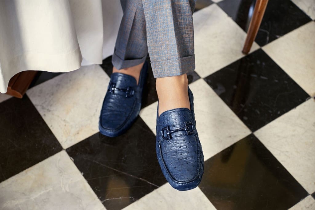 A personalized version of the Ferragamo driver in ostrich