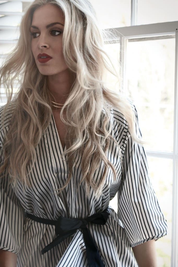 Tome V-neck stripe shirt dress, and Gabriel Artigas collar, both at
TenOverSix.
