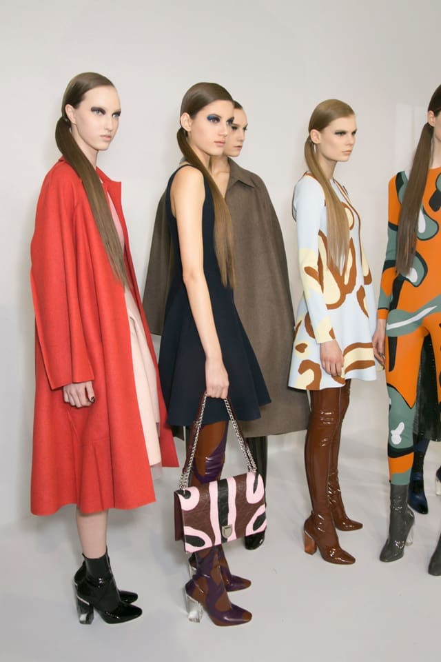 Backstage at the Dior Autumn/Winter 2015-2016 fashion show.