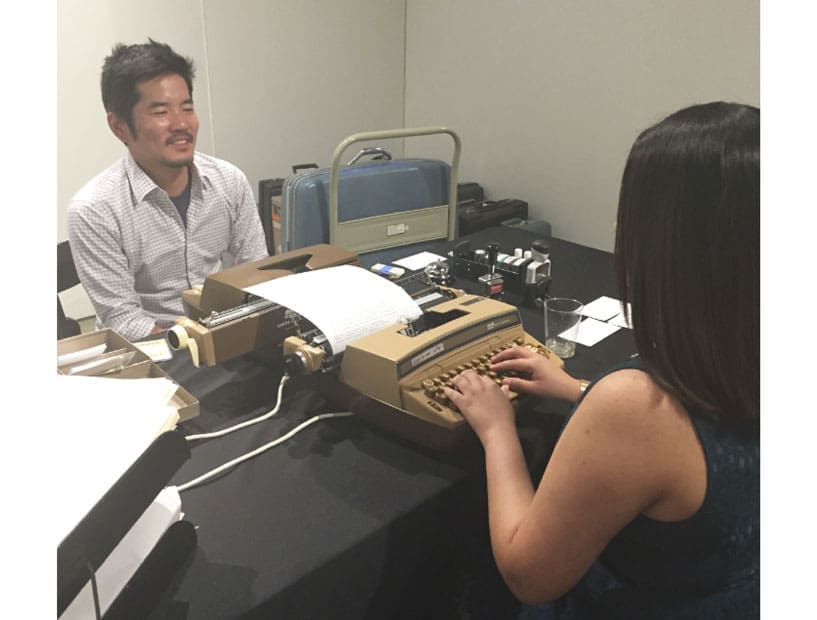 Mat Kubo and my colleague Nancy Gutierrez enact a performance at the Art League installation. 