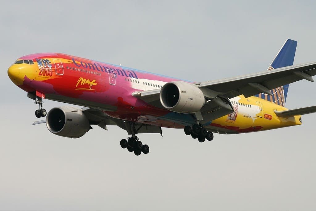 Max was commissioned by Continental Airlines to paint this Boeing 777-200ER jet. 