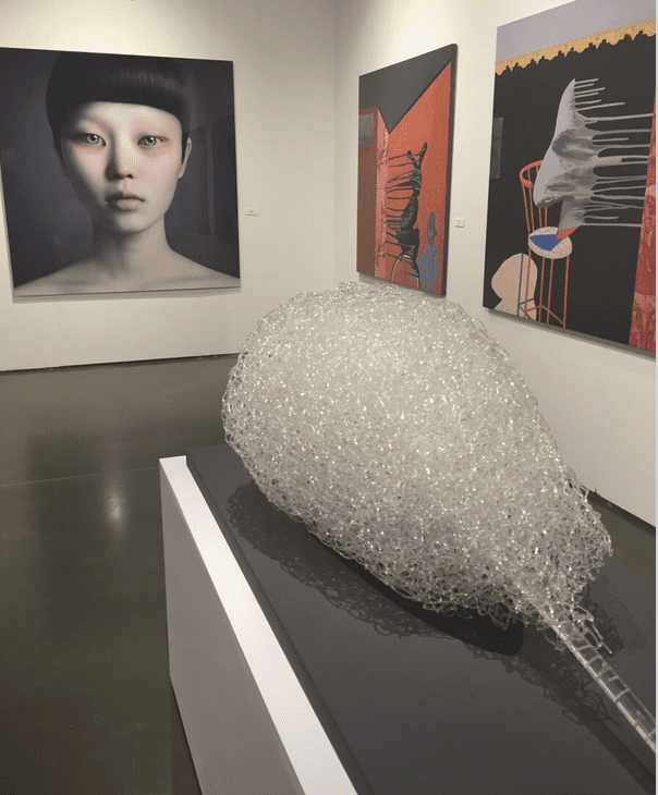 Susan Plum's exquisite glass spindle got the Fair off to a profound start in Deborah Colton Gallery's booth. (Photo by Nancy Gutierrez.)