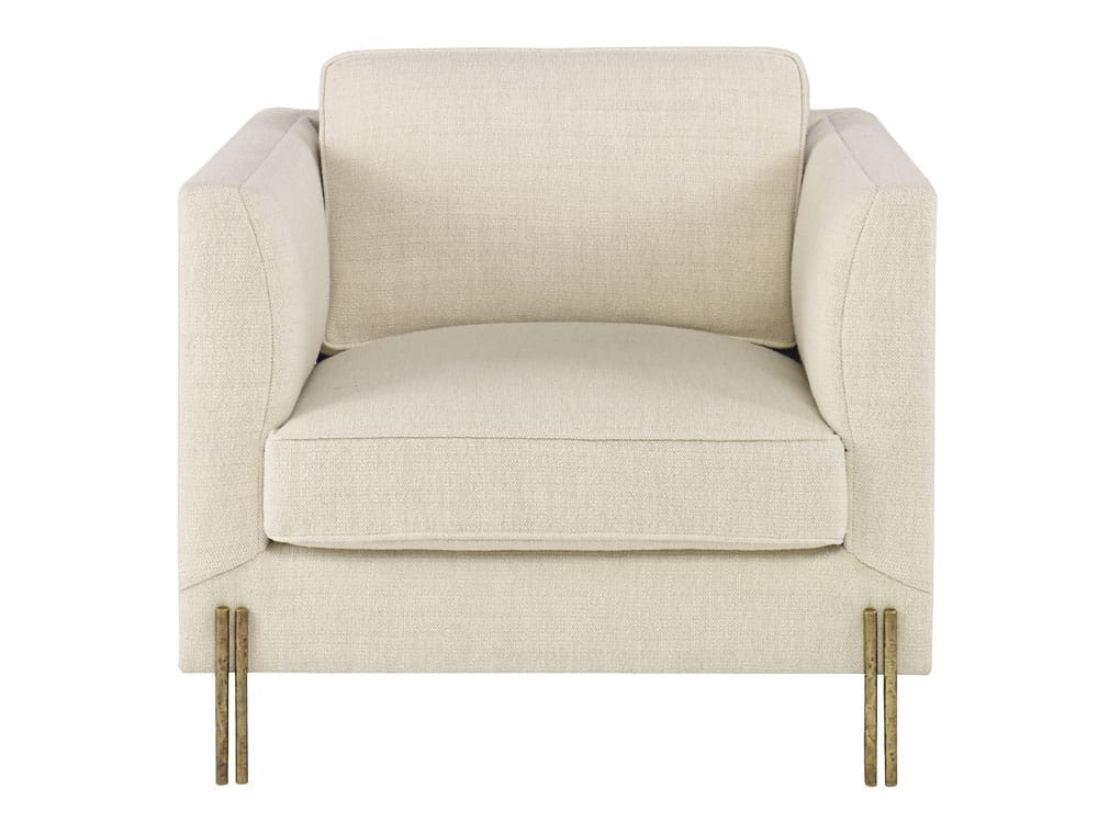 Upholstered Melange club chair with burnished bronze legs