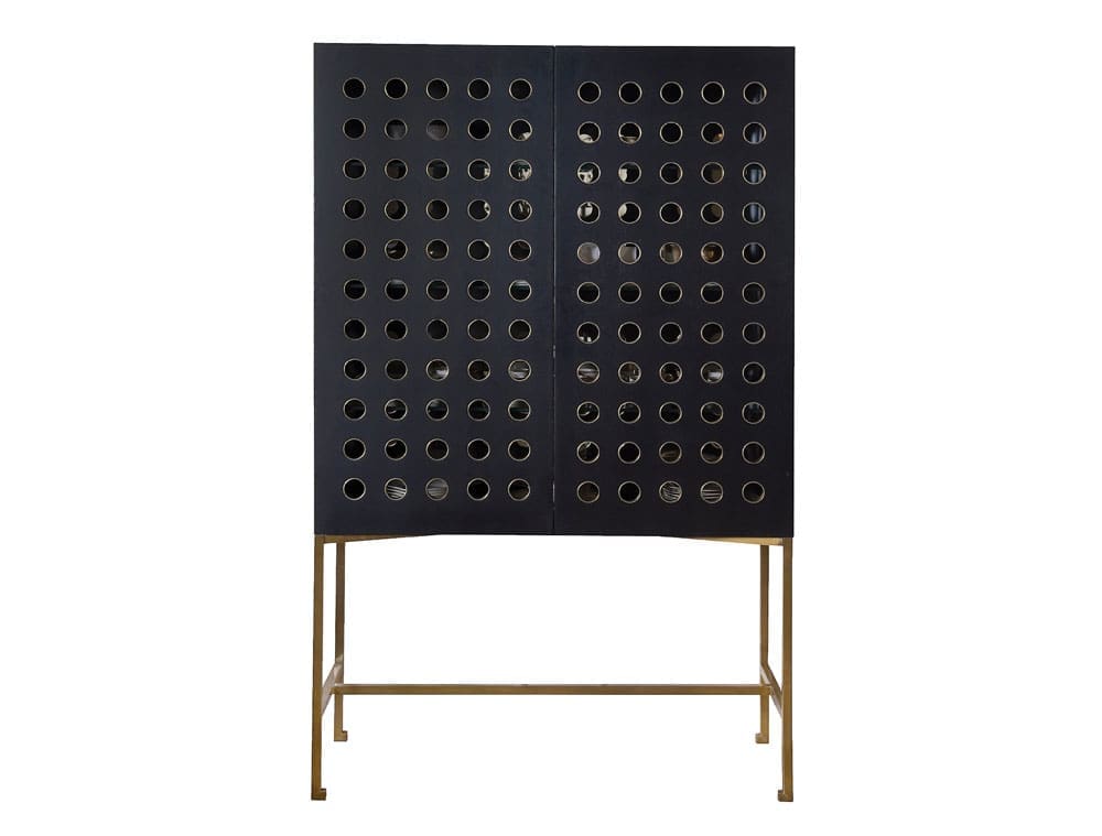 Dillon china cabinet in ebonized walnut and burnished bronze with glass shelves
