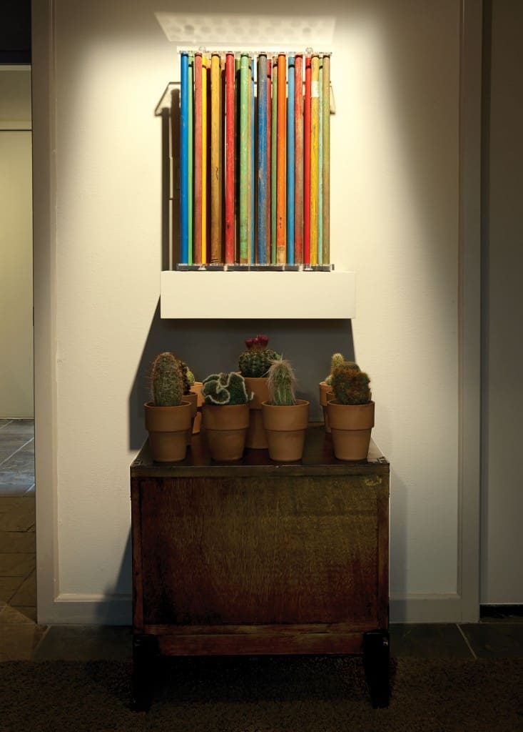 Thomas Glassford’s Untitled, 2011 — a work in Lucite, metal and broomsticks, through Sicardi Gallery.