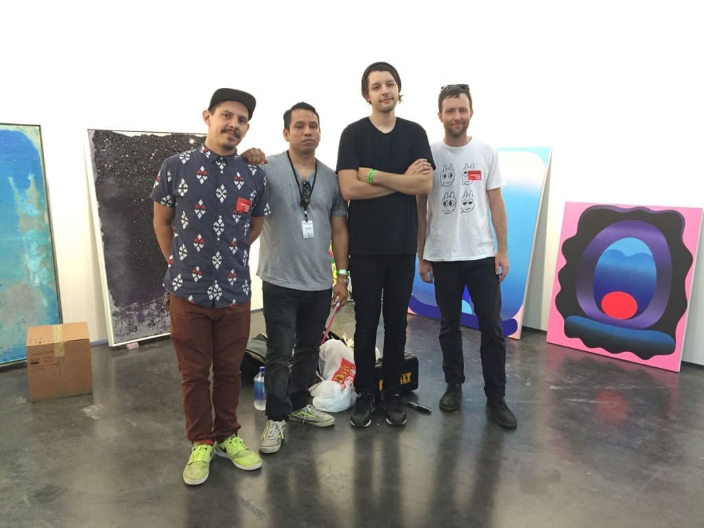 The players at Cardoza Fine Art, including owner Pablo Cardoza (second from left). A good bet here are the Bret Shirley crystal-encrusted canvases (left), as well as works by Dual and Alika Herreshoff (right). 