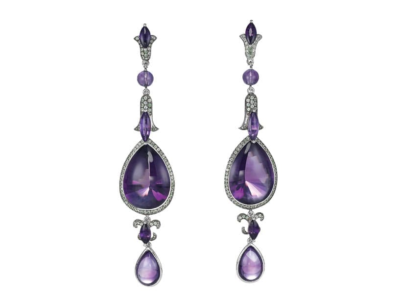 Chopard earrings from the Temptations Collection with amethysts and tsavorites set in 18k white gold
