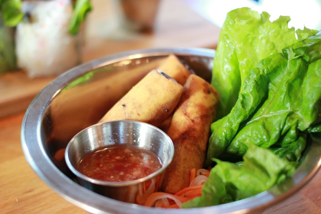 Imperial fried egg rolls filled with crab, prawn and pork. 