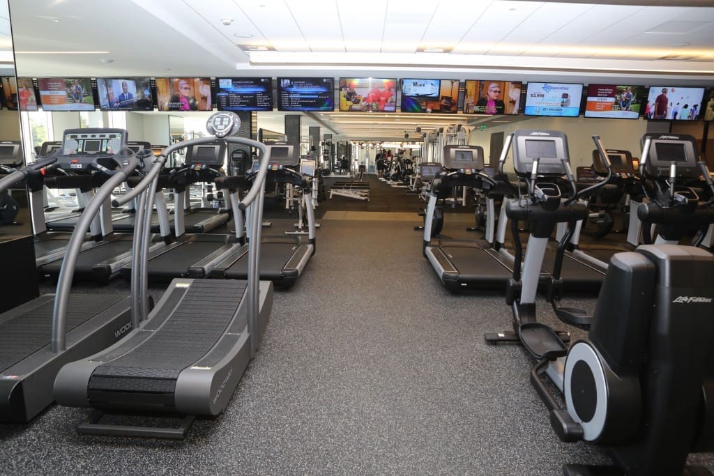 There's no shortage of TVs in the gym's cardio center. 