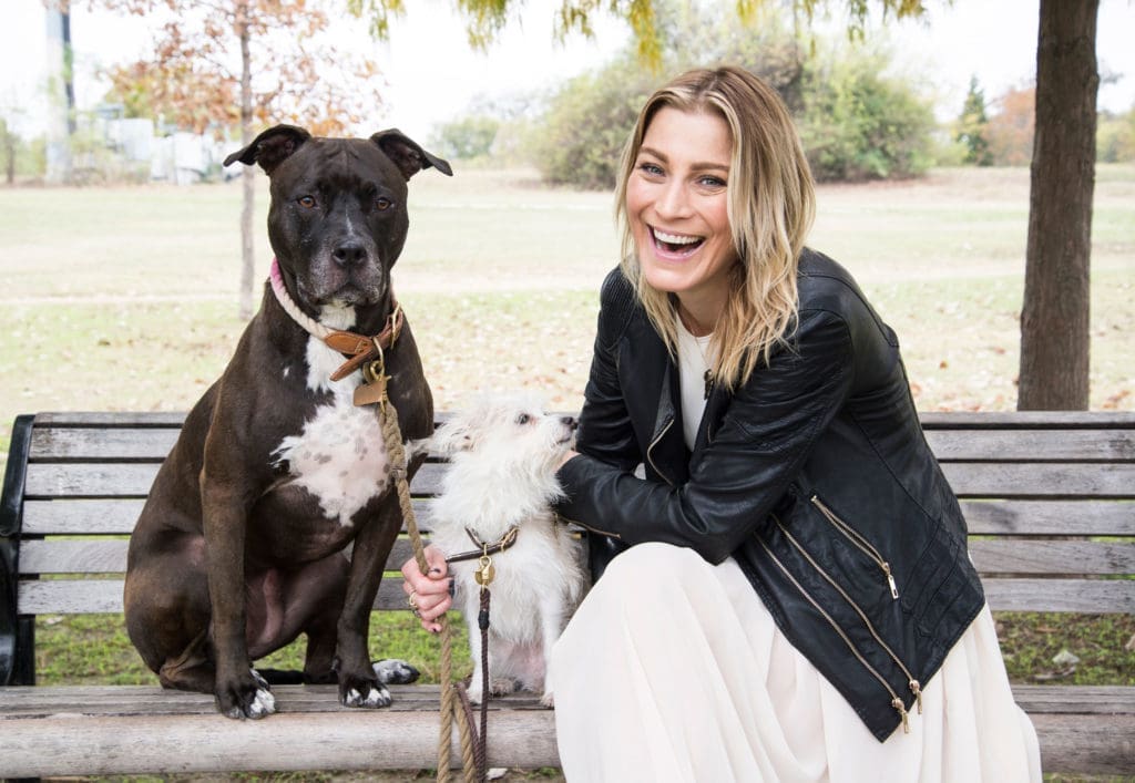Terah Gisolo with rescue dogs pitbull Lady Bell and chihuahua/terrier mix Meyer Maxwell