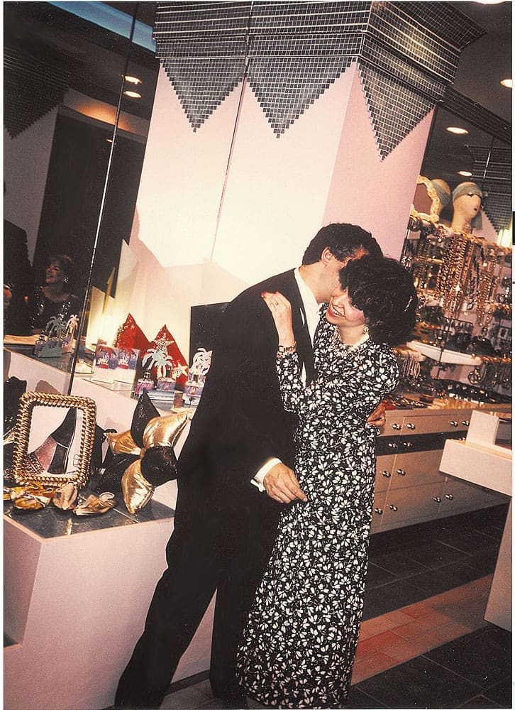 Charles and Joanne Teichman in 1986. “This was the opening of the Crescent and our store,” Joanne says. “I was pregnant with [my daughter] Alysa and had bought a Sonia Rykiel at Loretta Blum. Dallas flooded that night in a big way, but everyone who was anyone came!”