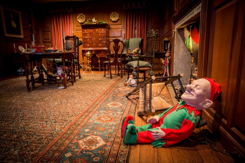 Another one of actor/event designer Todd Waite's disarming touches was an animatronic elf deployed in an early 18th-century period room of the celebrated decorative arts museum. Photo Collin Kelly.