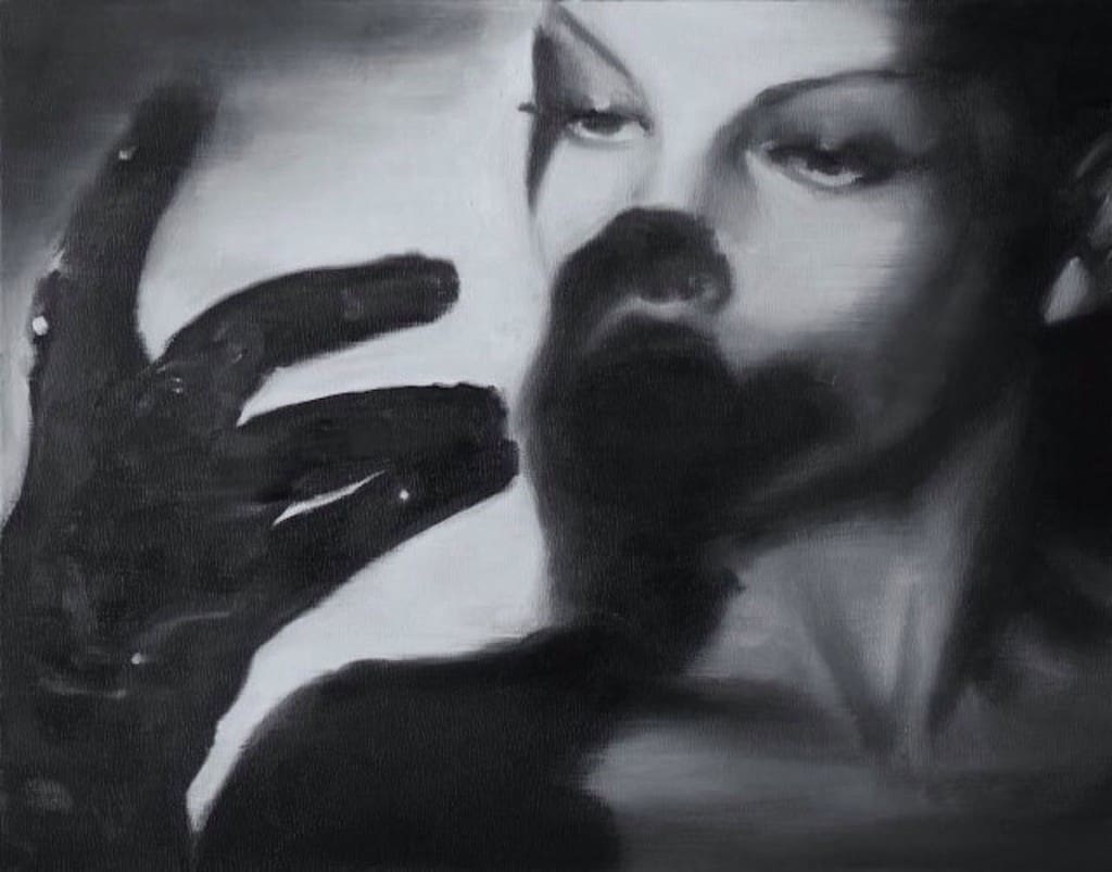 Also destined for Schwab's upcoming solo, "Plastics," at Cindy Liscia Gallery, "The Artifical Hand,"2016,  recalls '40s film noir, the era that Warhol was raised upon. It's so Joan Crawford. 