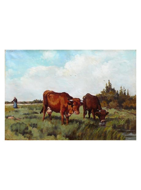 Walter Biddlecombe's "Les Deux Vaches," circa late 19th century, at Majolica Ltd. 