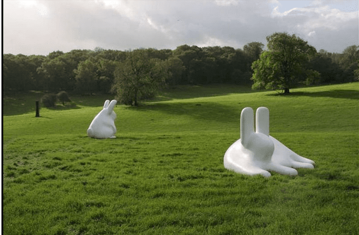 Dutch-born, Danish-based Tom Claassen’s “Two Rabbits,” 2006, was the hit of the Frieze Art Fair, 2006, installed Regent’s Park, London.