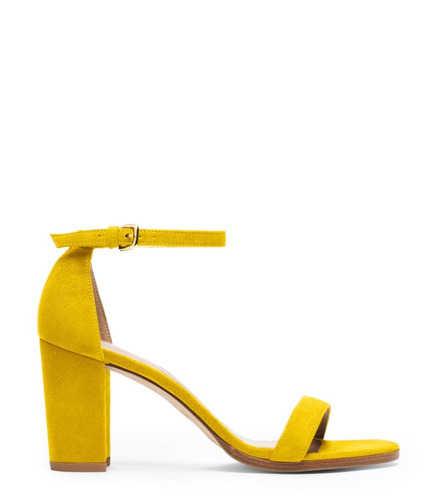 Stuart Weitzman's limited-edition Nearly Nude sandal in dandelion suede