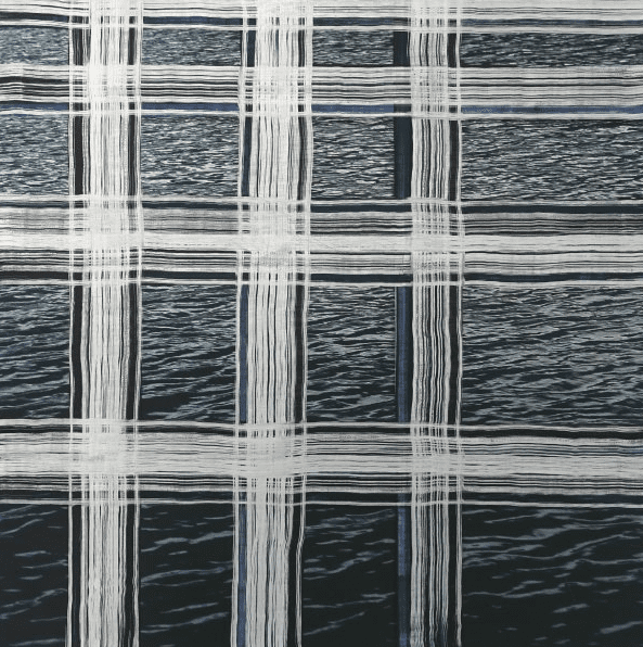 "Untitled," circa 2012, conjures up a plaid shirt, until the viewer looks more closely.  