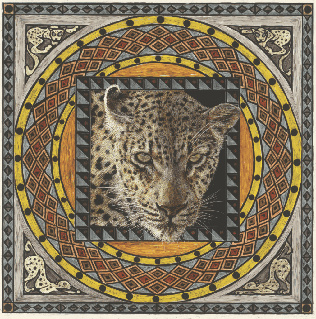 Sally Maxwell’s "African Leopard," 2014, at Red & White Gallery, Fayetteville. The artist is obsessed with big cats. (Courtesy the artist and gallery)
