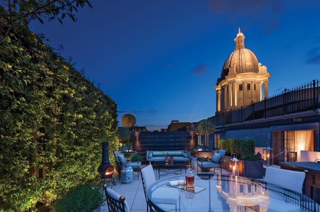 The Garden House Suite terrace with a view across the rooftops of London