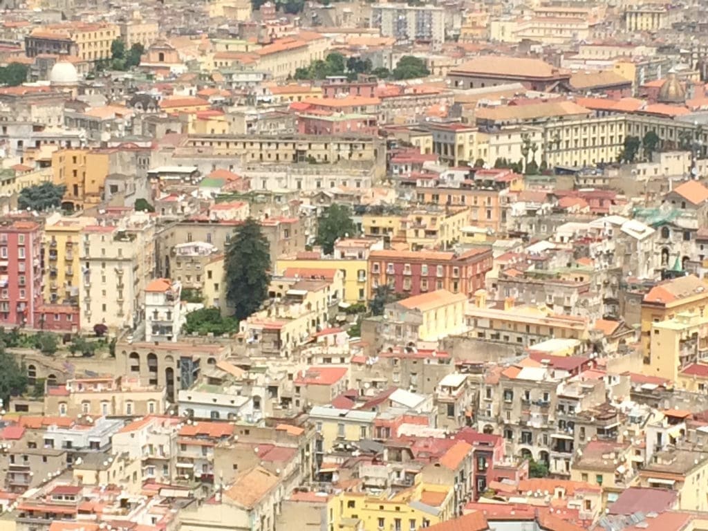 A bird's-eye view of Naples from San Martino perched on the Vomero Hill.