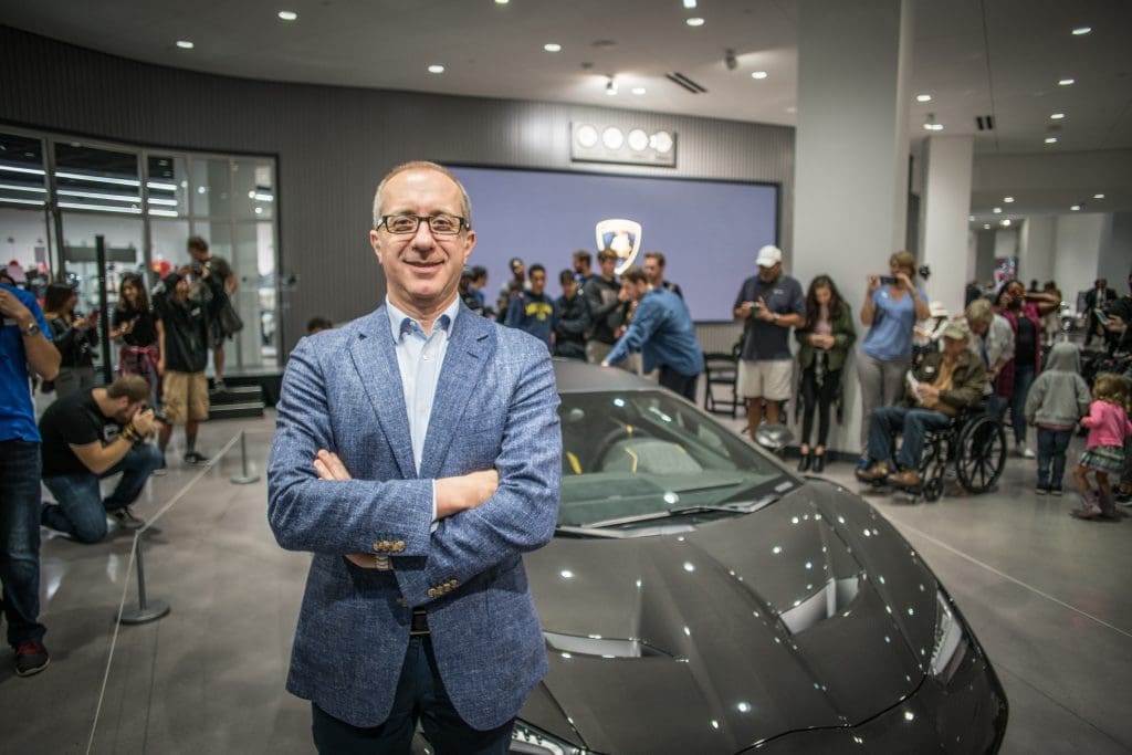 Alessandro Farmeschi, COO of Lamborghini America COO, is proud of his new child.