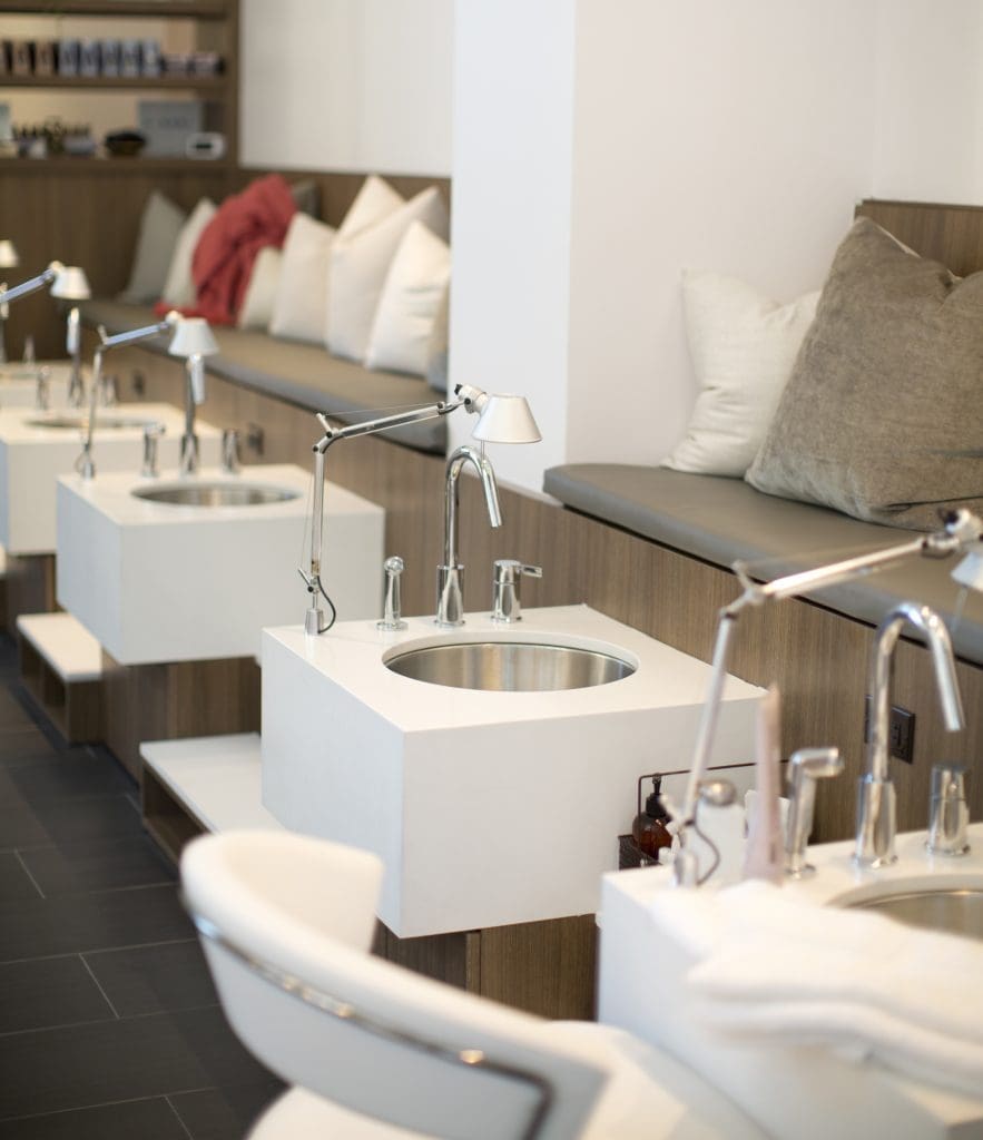 The nail salon is equipped with six stations. 