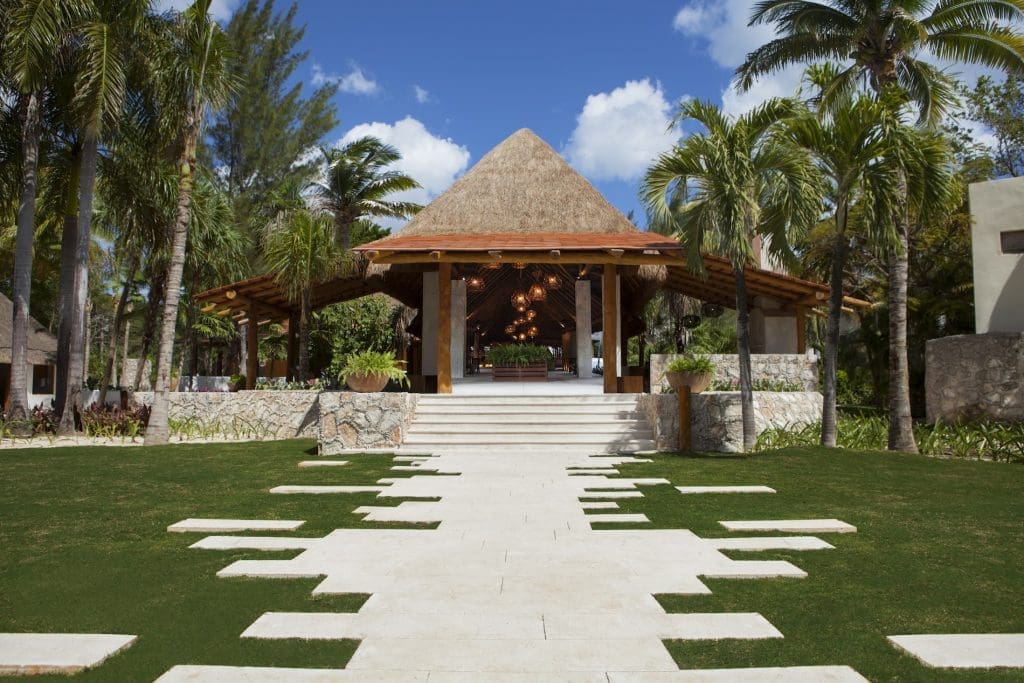 The thatched lobby of Mahekal