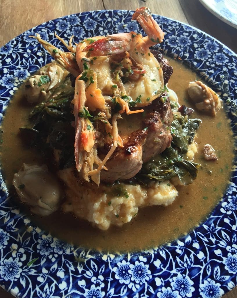 Shrimp and pork and greens at Ritual restaurant.