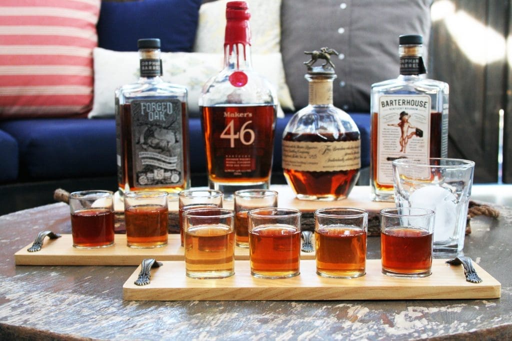 A great way to sample one of Bosscat's 350 whiskeys is with a whiskey flight. 