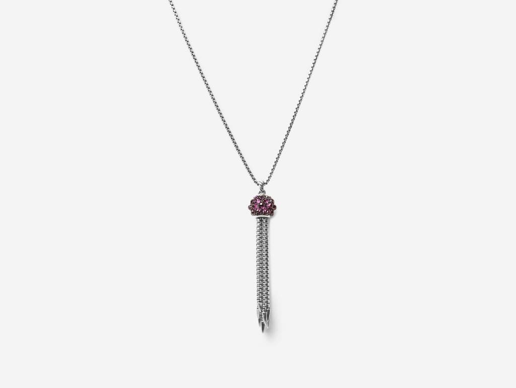 Osetra small tassel necklace with rhodalite garnet in silver $1,300, at Neiman Marcus