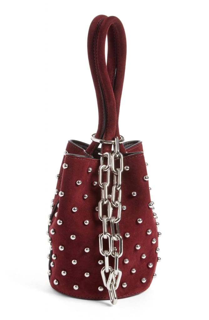 Alexander Wang Roxy Mini Bucket Bag in Beet Suede, $595