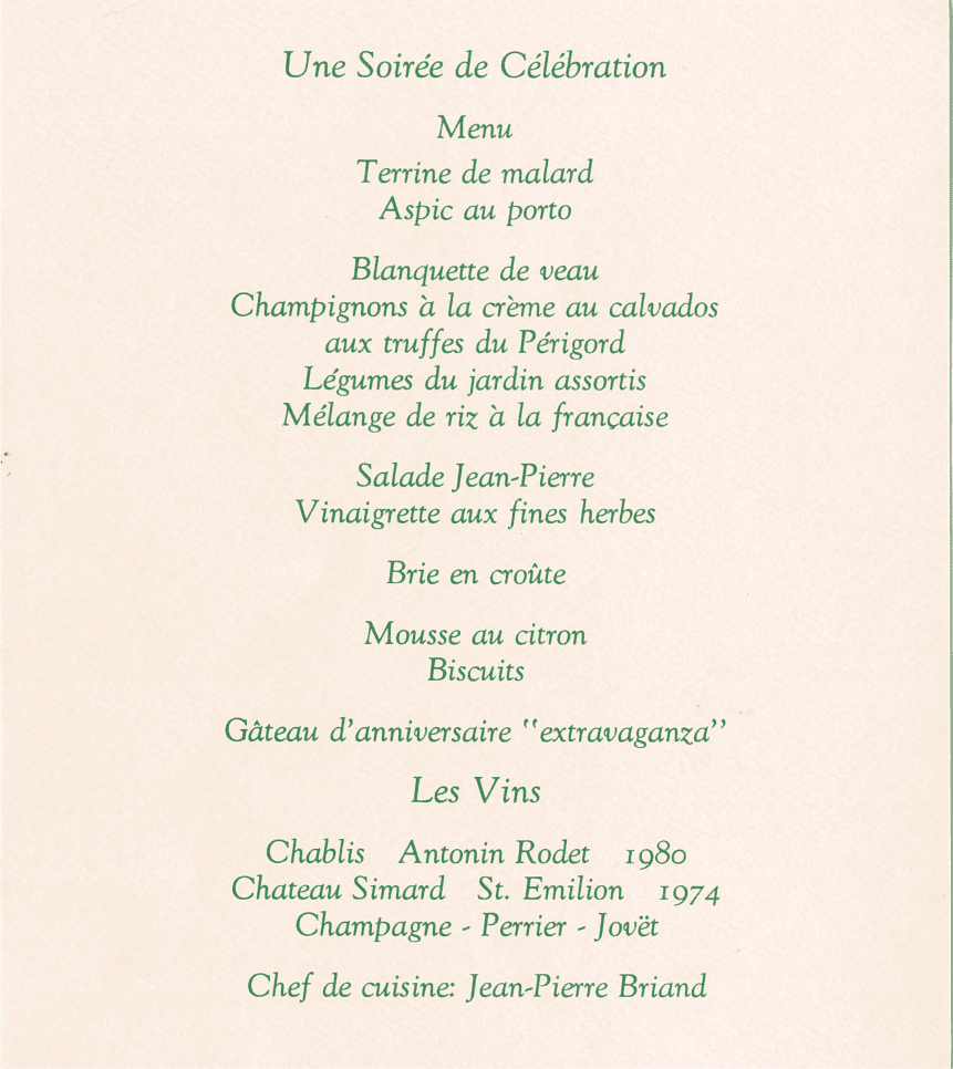 Miss Ima's favorite dishes and wine pairings were prepared by chef de cuisine Jean-Pierre Briand.