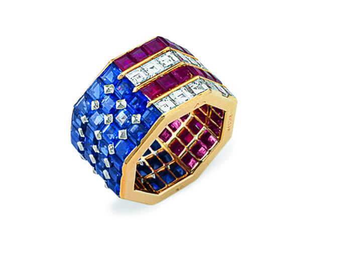 Mrs. Reagan's diamond, sapphire, and ruby ring by Bulgari