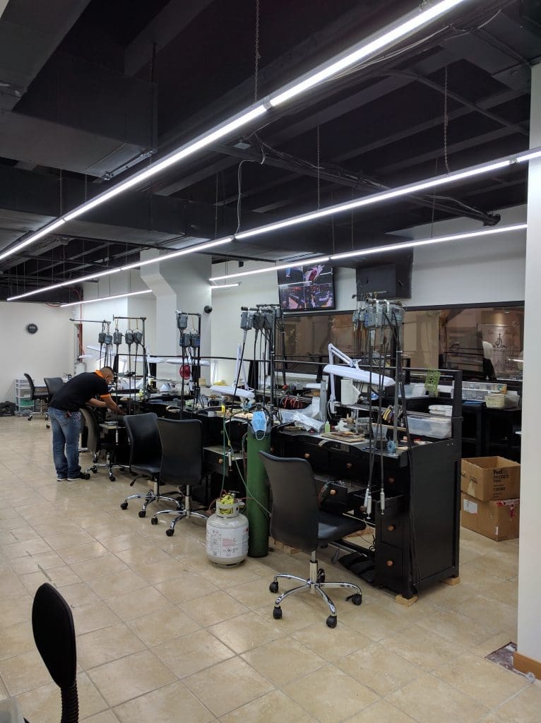 The back work room where jewels are repaired and gussied up.