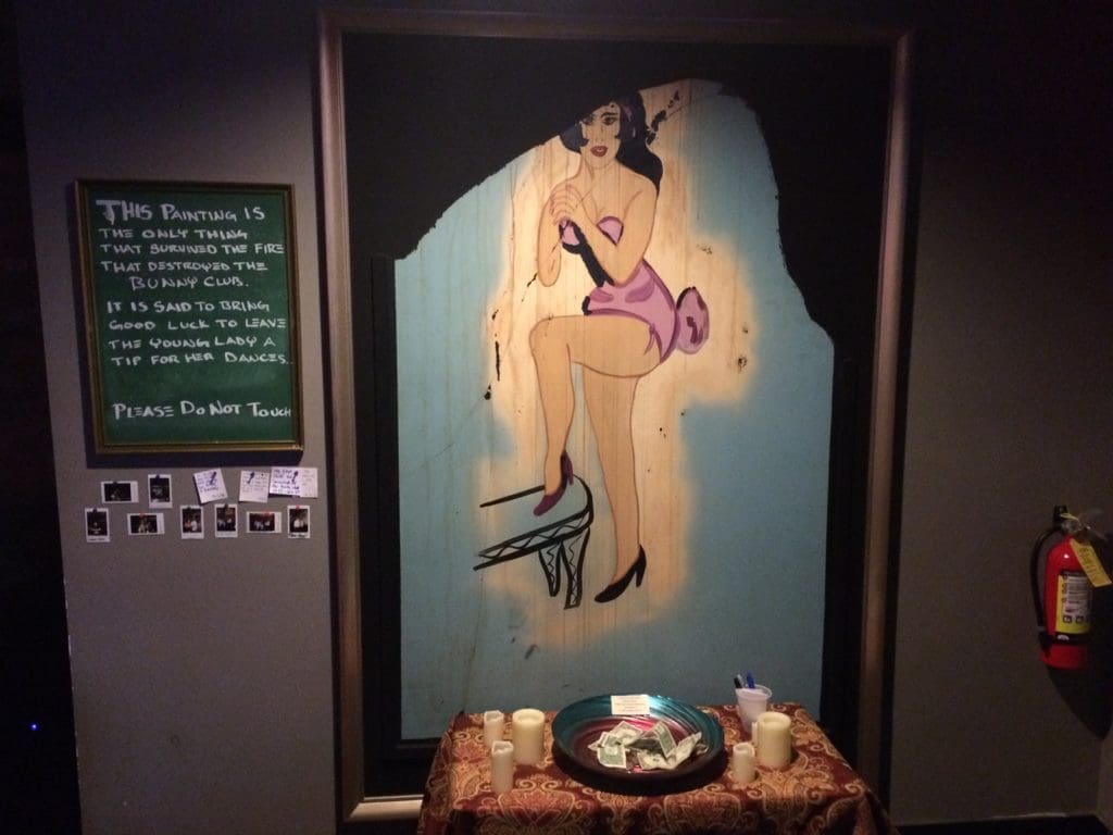 When the Marquis II moved to its current location, it took over a gentlemen's club called the Bunny Club. This painting was found beneath the dry wall during the remodel. (Photo by Kelly Schafler) 