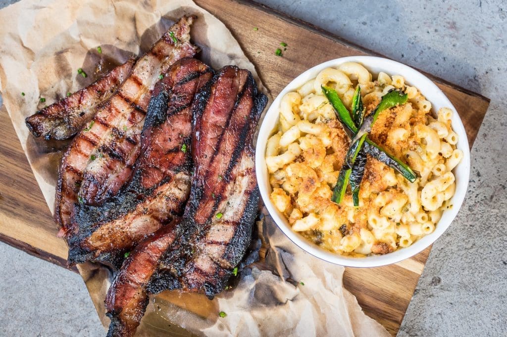 Poblano pepper mac and sweet slab bacon (Photo by Thomas Garza)