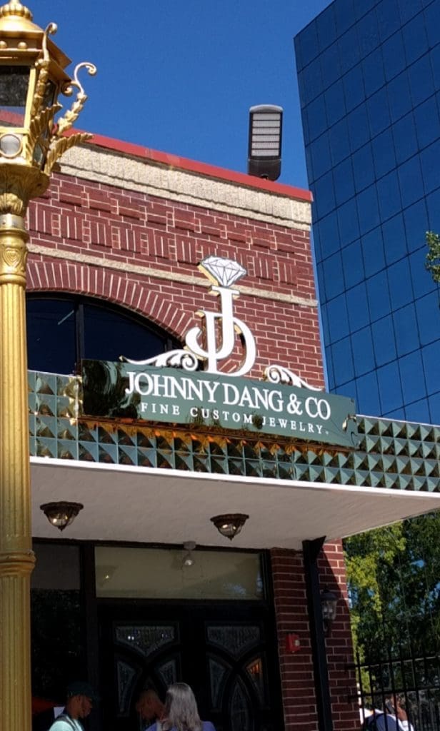 The glistening storefront of Johnny Dang & Co, Houston, Texas, where all the grillz action goes down.