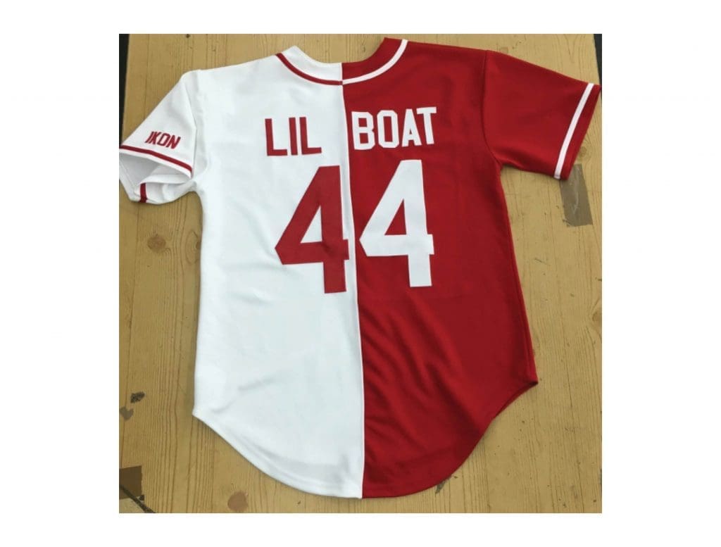 Lil Yachty was one of hip-hop’s breakout stars this year, mixing clever, enigmatic rhymes with youthful candor and awkwardness. His limited run of jerseys celebrate his Sailing Team crew and come in hockey and baseball versions, with the two-toned baseball jersey the cleaner of the duo. $228.