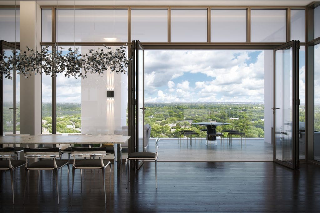 A rendering of the view from the priciest (and most breathtaking) penthouse in Houston. The River Oaks will also boast a museum-caliber art collection, currently in the acquisition phase. 