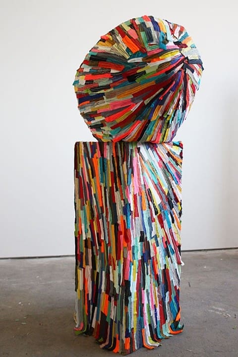 Andrea Myers' "Cliffhanger, 2012, possesses a quirky, tactile quality. It's formed from collaged fabric on plaster and wood. Myers is one of the talents Herold represents. 