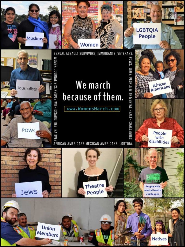 A poster reflects the range of groups embraced by the Women's March.