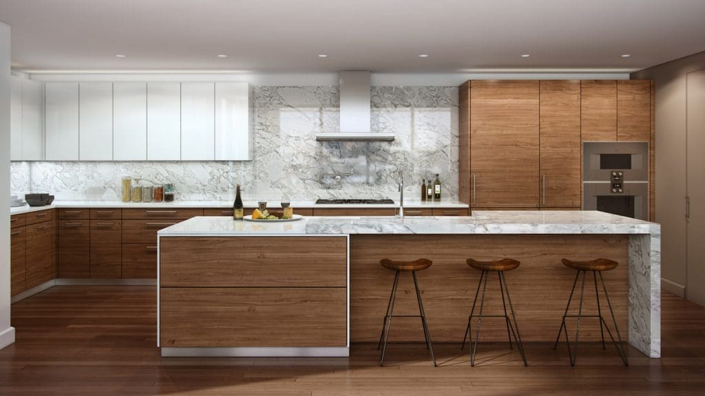 High design will also form a counterpoint to the building's burgeoning art collection. For example, each unit's kitchen finishes encompass marble hand-selected from Carrara, Italy, paired with Gaggenau appliances and Poggenpohl cabinets.