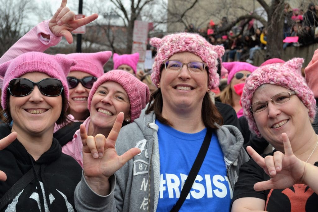 Fellow D.C. marchers often donned pink. 